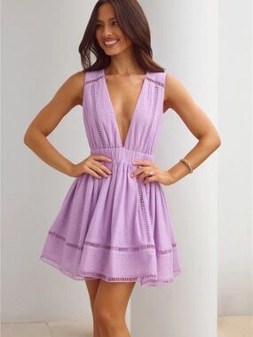 Sleeveless Deep V Lavender Mini Dress
